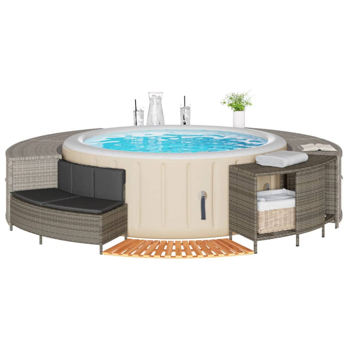 Hot Tub Surround Grey Poly Rattan And Solid Wood Acacia Tlplot