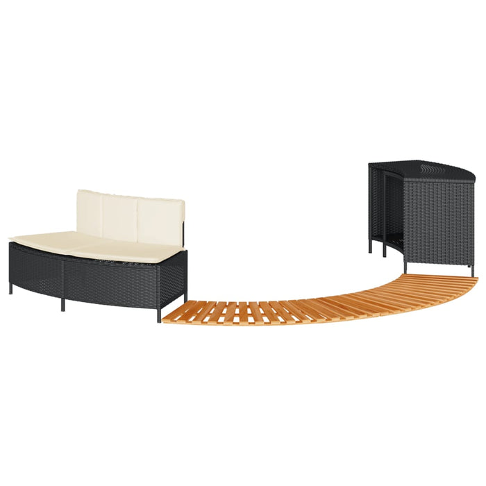 Hot Tub Surround Black Poly Rattan And Solid Wood Acacia Tlploa
