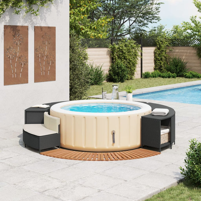 Hot Tub Surround Black Poly Rattan And Solid Wood Acacia Tlploa