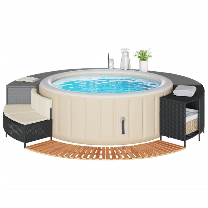 Hot Tub Surround Black Poly Rattan And Solid Wood Acacia Tlploa