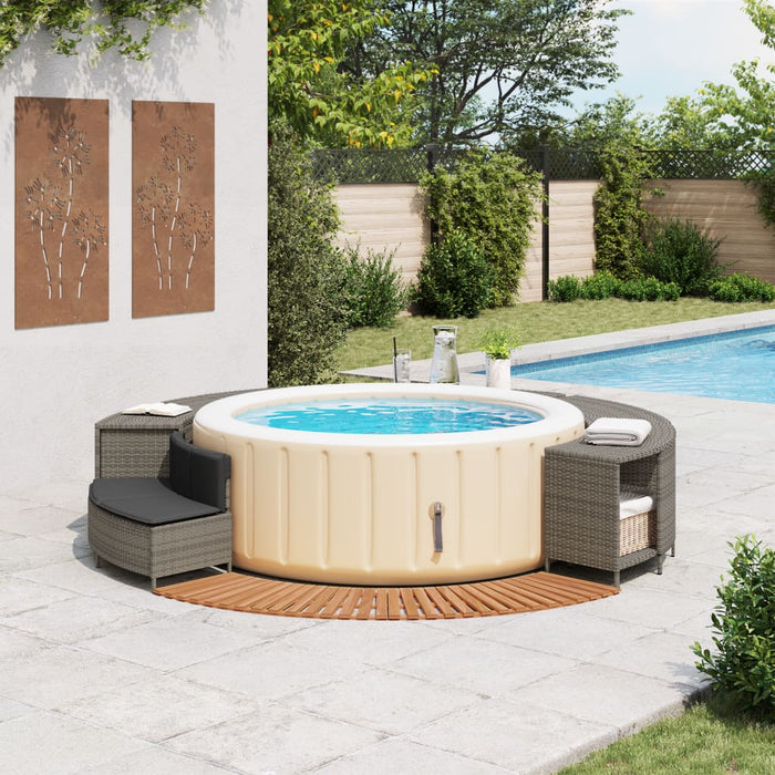 Hot Tub Surround Grey Poly Rattan And Solid Wood Acacia Tlplop