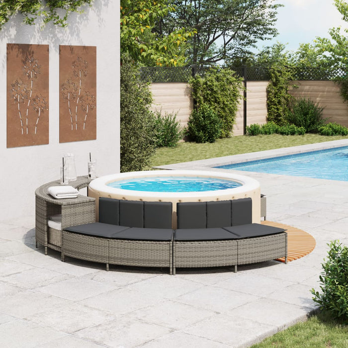 Hot Tub Benches With Cushions 2 Pcs Grey Poly Rattan Tlploi