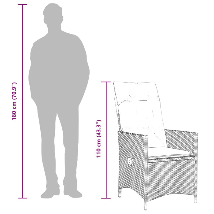 Reclining Garden Chair With Cushions Grey Poly Rattan Tlplab