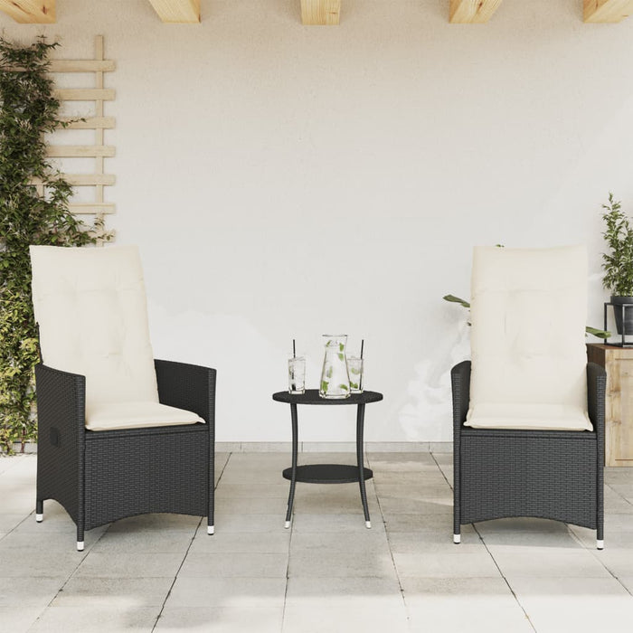 3 Piece Bistro Set With Cushions Black Poly Rattan Tlplpx