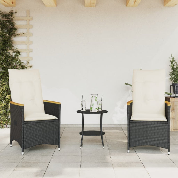3 Piece Bistro Set With Cushions Black Poly Rattan Tlplpi
