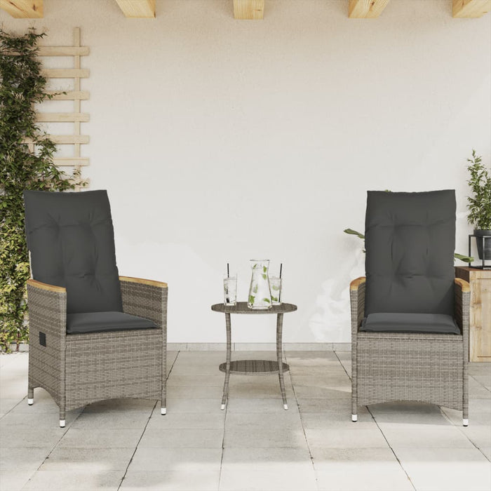 3 Piece Bistro Set With Cushions Grey Poly Rattan Tlplpn