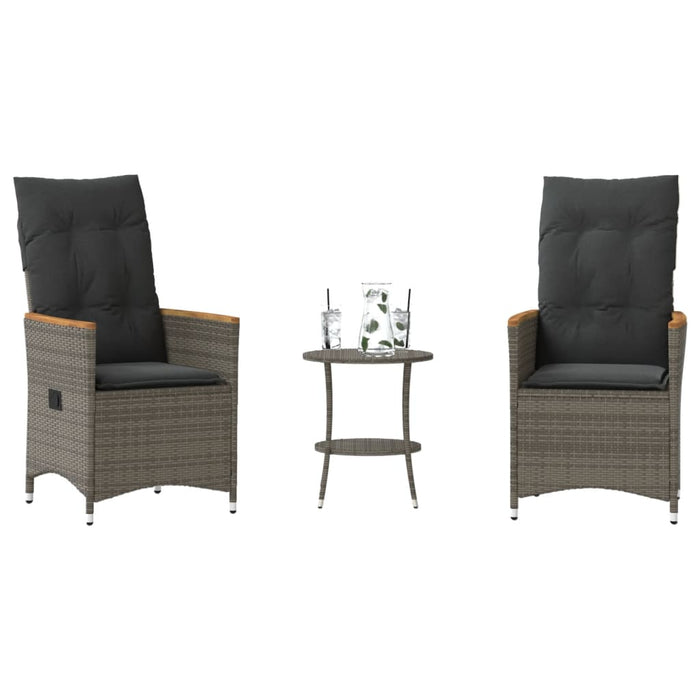 3 Piece Bistro Set With Cushions Grey Poly Rattan Tlplpn