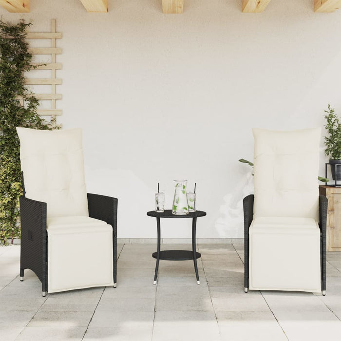 3 Piece Bistro Set With Cushions Black Poly Rattan Tlplit