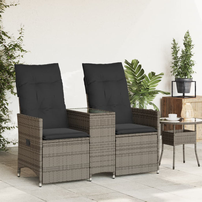Reclining Garden Sofa 2-Seater With Table Grey Poly Rattan Tlpiox