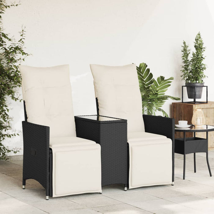 Reclining Garden Sofa 2-Seater With Table Black Poly Rattan Tlpiop