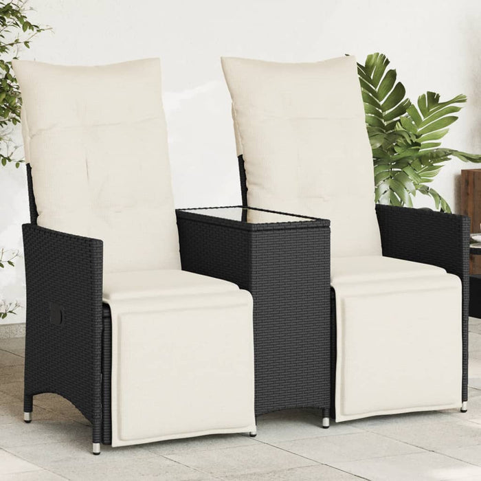 Reclining Garden Sofa 2-Seater With Table Black Poly Rattan Tlpiop