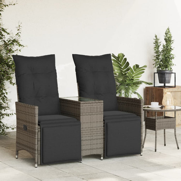 Reclining Garden Sofa 2-Seater With Table Grey Poly Rattan Tlpioi