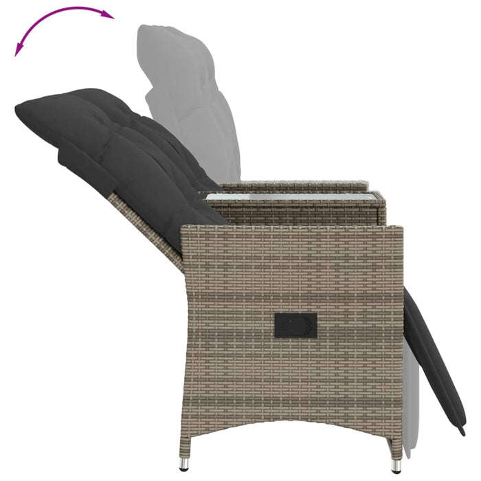 Reclining Garden Sofa 2-Seater With Table Grey Poly Rattan Tlpioi