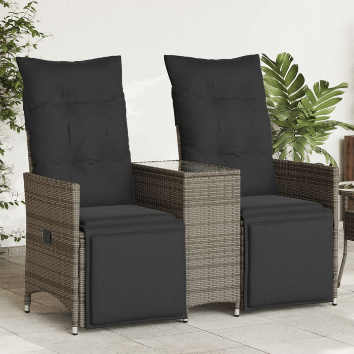 Reclining Garden Sofa 2-Seater With Table Grey Poly Rattan Tlpioi