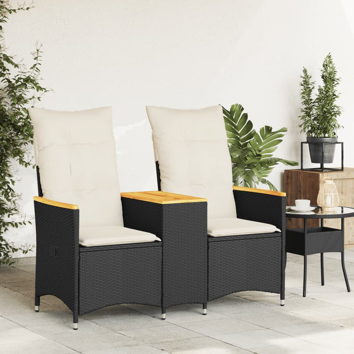 Reclining Garden Sofa 2-Seater With Table Black Poly Rattan Tlpixb
