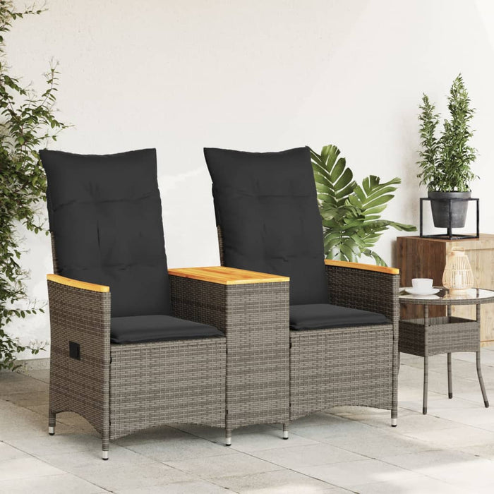 Reclining Garden Sofa 2-Seater With Table Grey Poly Rattan Tlpixo