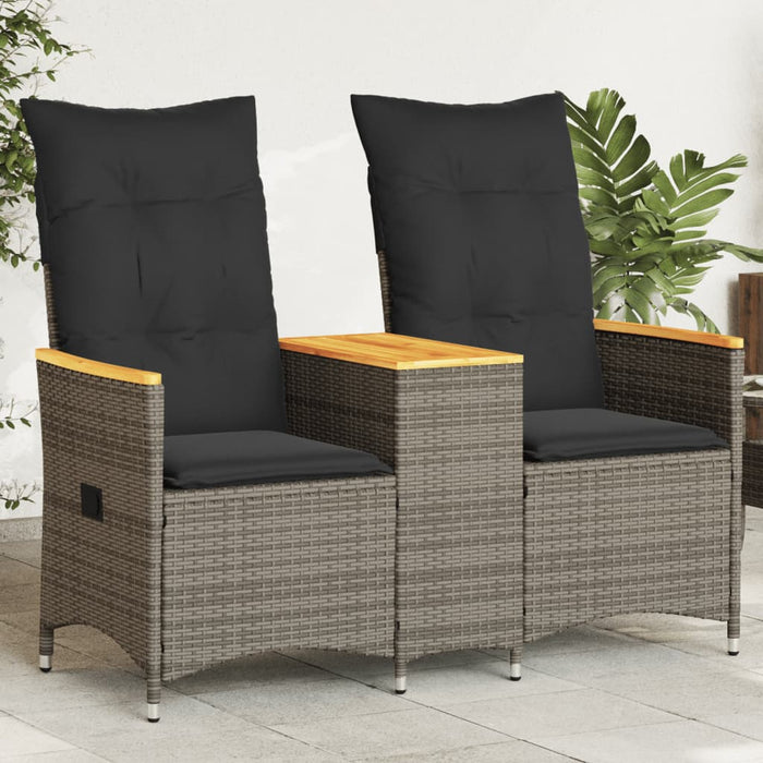 Reclining Garden Sofa 2-Seater With Table Grey Poly Rattan Tlpixo