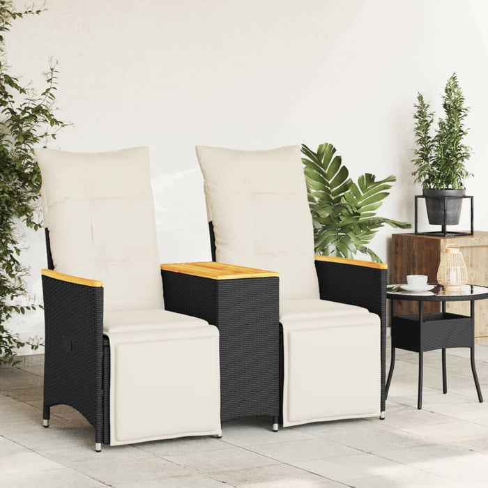 Reclining Garden Sofa 2-Seater With Table Black Poly Rattan Tlpixx
