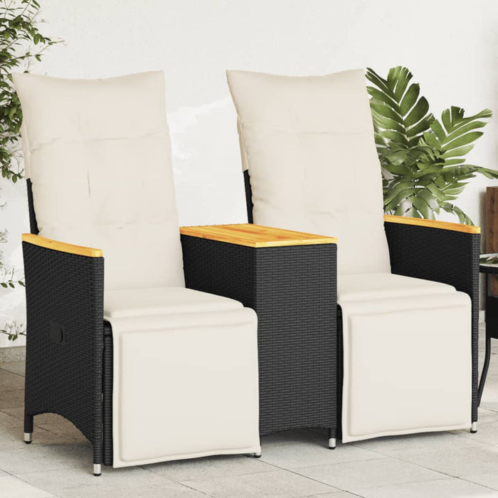Reclining Garden Sofa 2-Seater With Table Black Poly Rattan Tlpixx