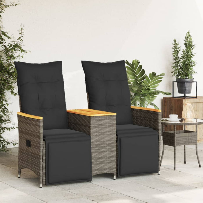 Reclining Garden Sofa 2-Seater With Table Grey Poly Rattan Tlpixt