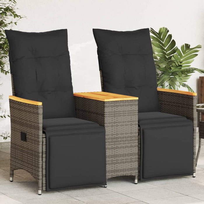 Reclining Garden Sofa 2-Seater With Table Grey Poly Rattan Tlpixt