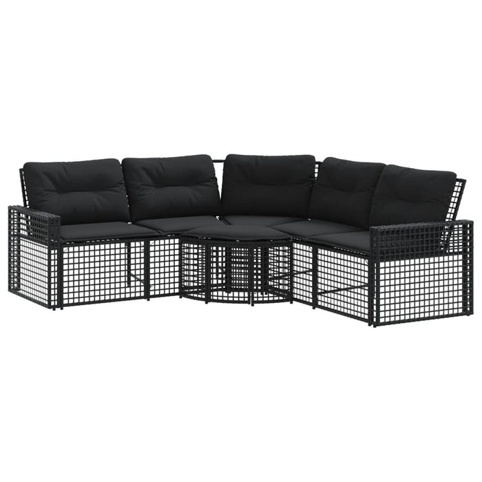 Garden Sofa With Cushions And Footstool L-Shaped Black Poly Rattan Tlpnkt