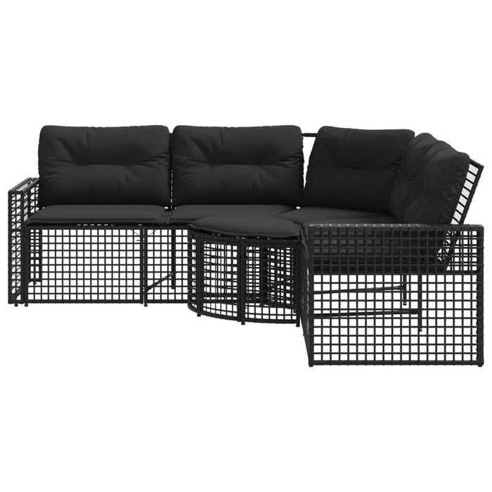 Garden Sofa With Cushions And Footstool L-Shaped Black Poly Rattan Tlpnkt