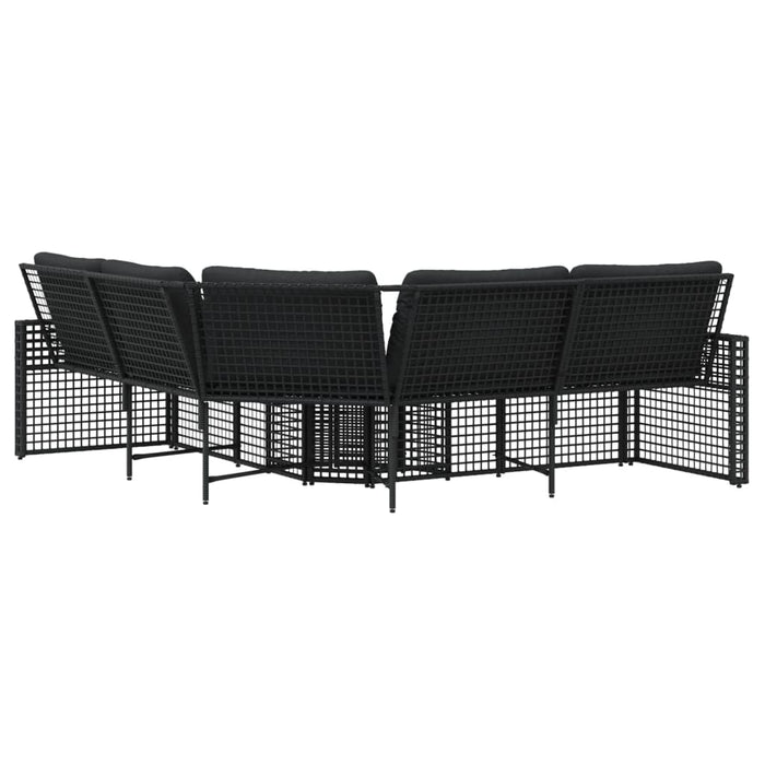 Garden Sofa With Cushions And Footstool L-Shaped Black Poly Rattan Tlpnkt