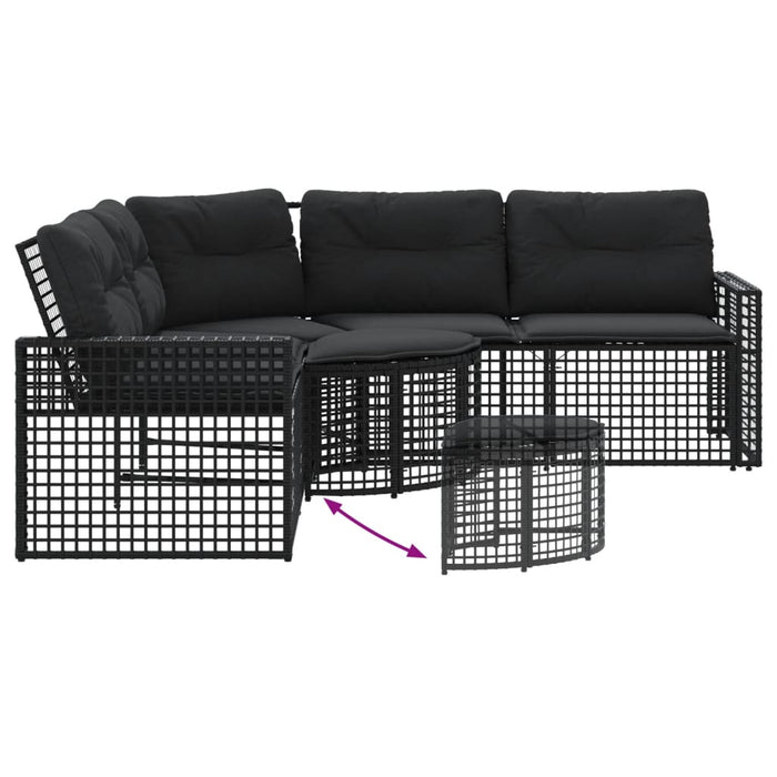 Garden Sofa With Cushions And Footstool L-Shaped Black Poly Rattan Tlpnkt