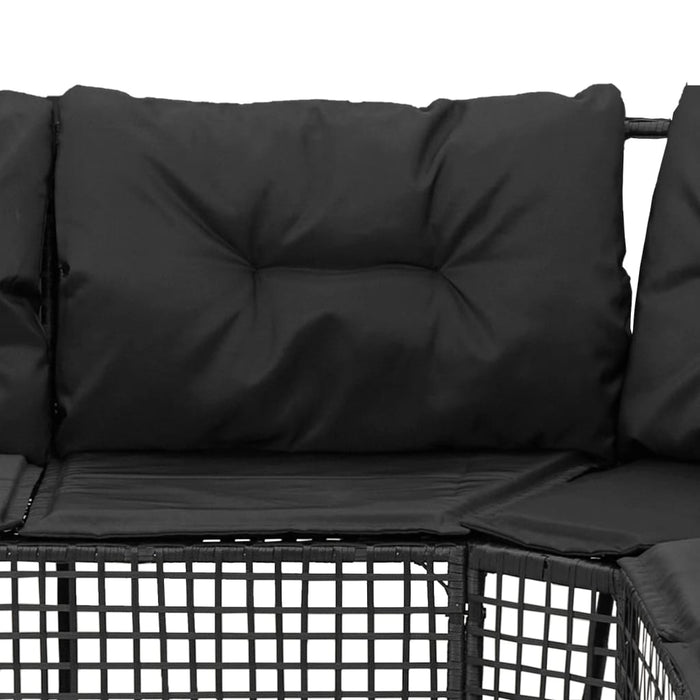 Garden Sofa With Cushions And Footstool L-Shaped Black Poly Rattan Tlpnkt