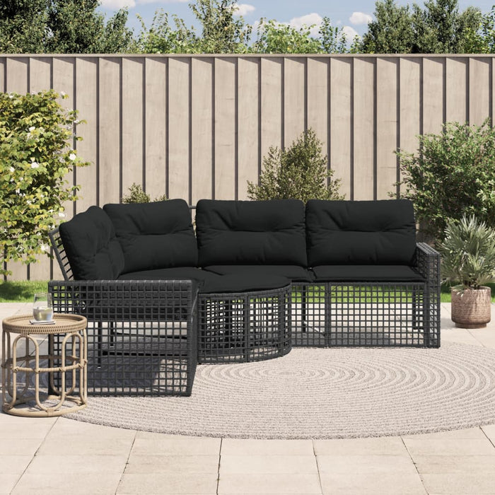 Garden Sofa With Cushions And Footstool L-Shaped Black Poly Rattan Tlpnkt