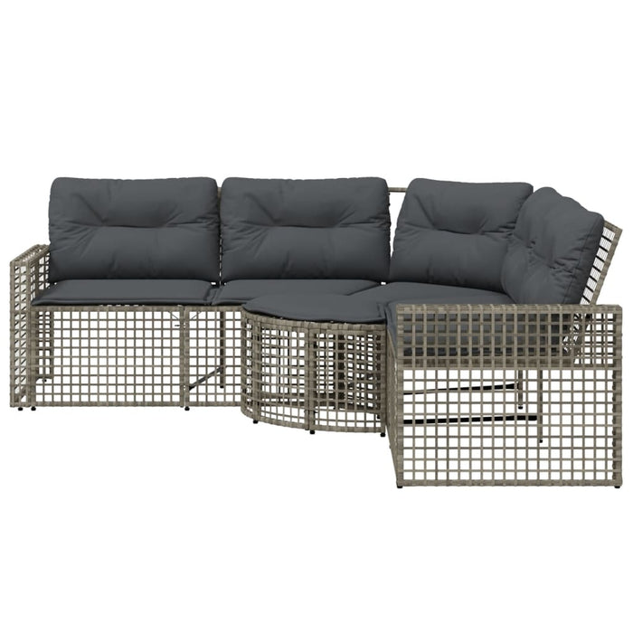 Garden Sofa With Cushions And Footstool L-Shaped Grey Poly Rattan Tlpnkp
