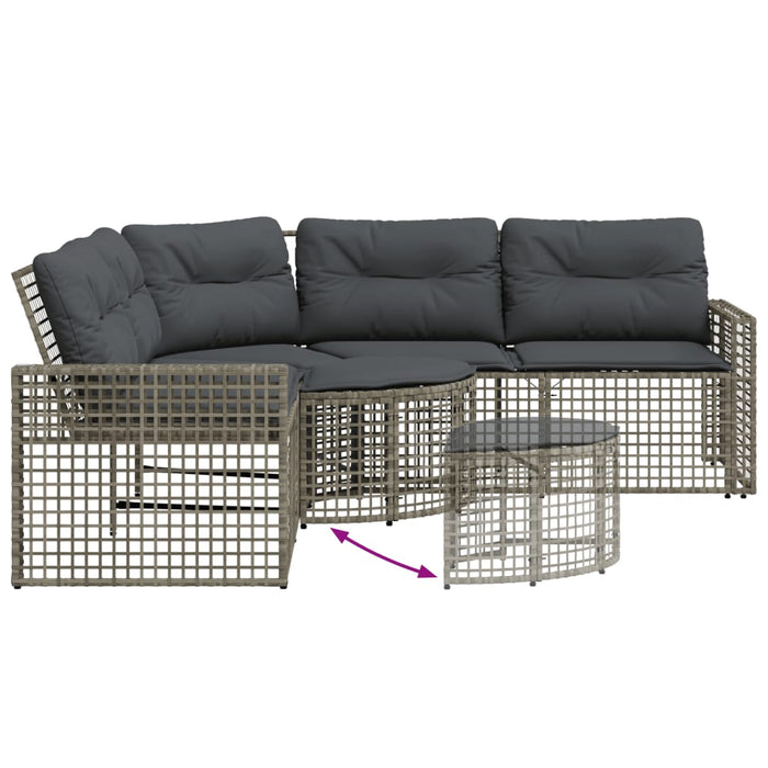 Garden Sofa With Cushions And Footstool L-Shaped Grey Poly Rattan Tlpnkp