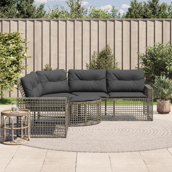 Garden Sofa With Cushions And Footstool L-Shaped Grey Poly Rattan Tlpnkp