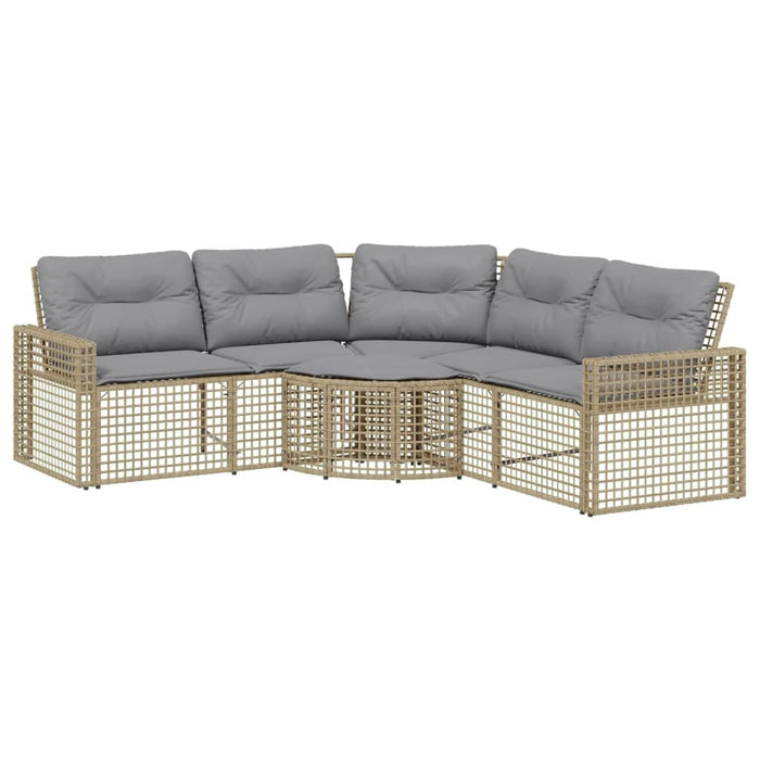Garden Sofa With Cushions And Footstool L-Shaped Beige Poly Rattan Tlpnki