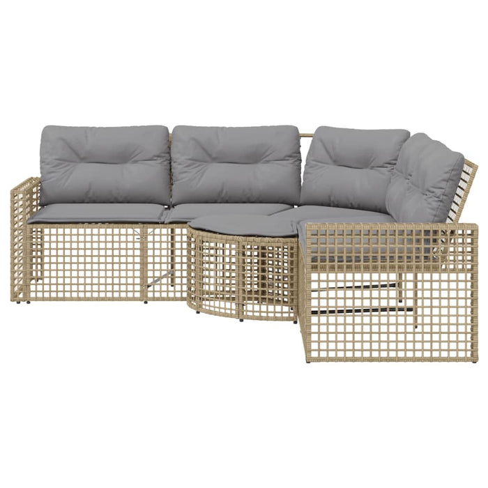 Garden Sofa With Cushions And Footstool L-Shaped Beige Poly Rattan Tlpnki