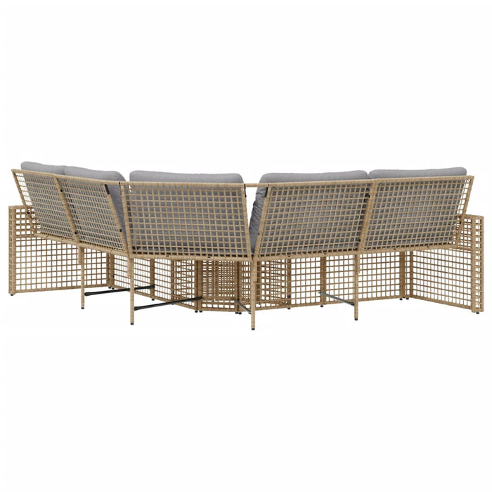 Garden Sofa With Cushions And Footstool L-Shaped Beige Poly Rattan Tlpnki