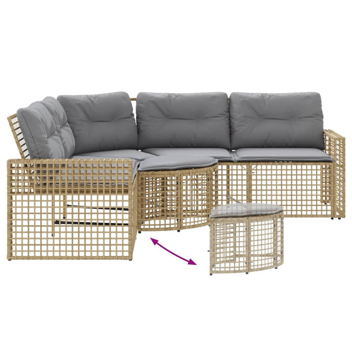 Garden Sofa With Cushions And Footstool L-Shaped Beige Poly Rattan Tlpnki