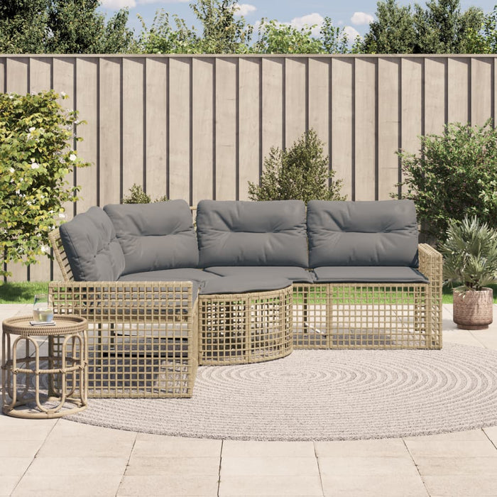 Garden Sofa With Cushions And Footstool L-Shaped Beige Poly Rattan Tlpnki