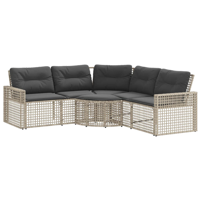 Garden Sofa With Cushions And Footstool L-Shaped Light Grey Poly Rattan Tlpnkn