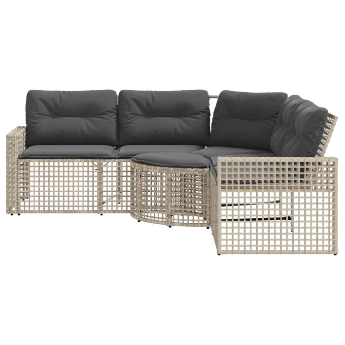 Garden Sofa With Cushions And Footstool L-Shaped Light Grey Poly Rattan Tlpnkn