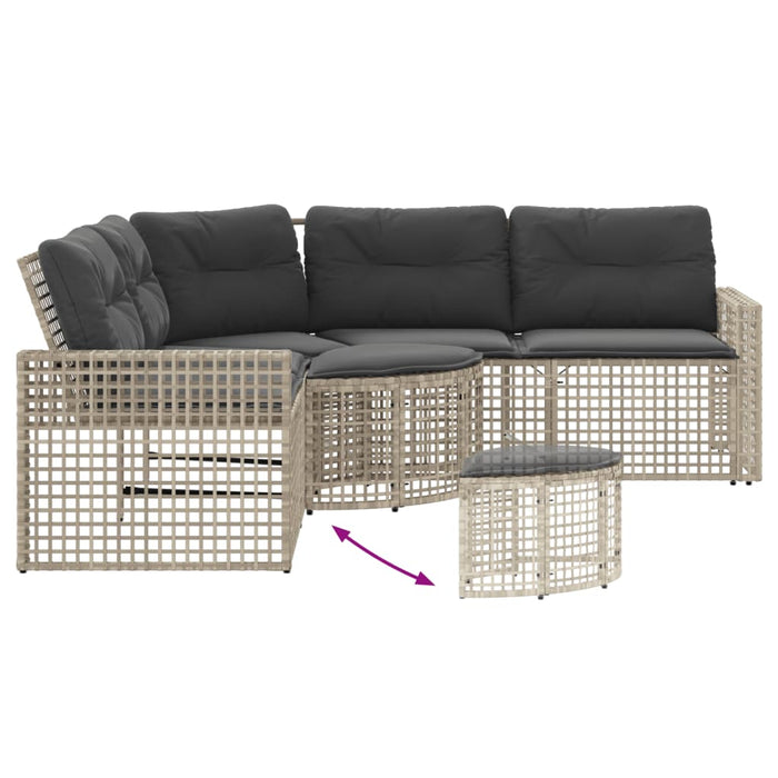 Garden Sofa With Cushions And Footstool L-Shaped Light Grey Poly Rattan Tlpnkn