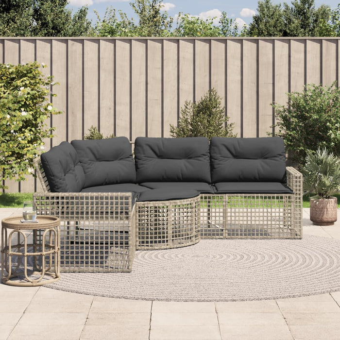 Garden Sofa With Cushions And Footstool L-Shaped Light Grey Poly Rattan Tlpnkn