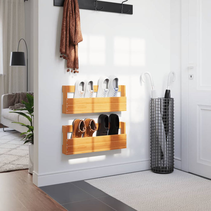 Wall-Mounted Shoe Racks 2 Pcs Wax Brown 59X8.5X23.5 Cm Solid Wood Pine Naaank