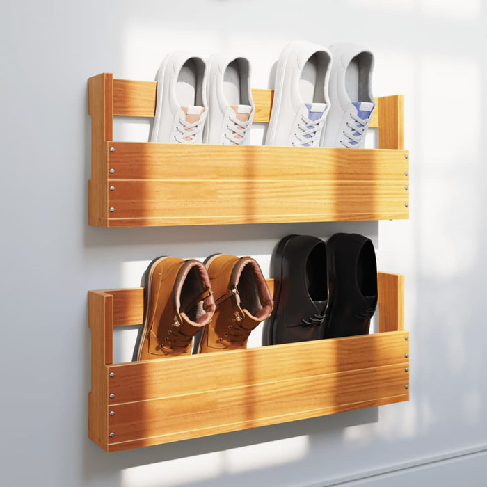 Wall-Mounted Shoe Racks 2 Pcs Wax Brown 59X8.5X23.5 Cm Solid Wood Pine Naaank