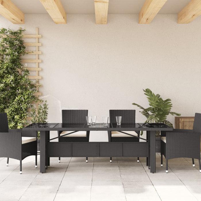 Garden Table With Glass Top Black 240X90X75 Cm Poly Rattan Tlppki