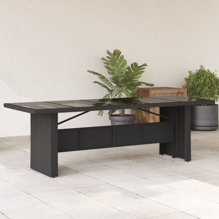 Garden Table With Glass Top Black 240X90X75 Cm Poly Rattan Tlppki