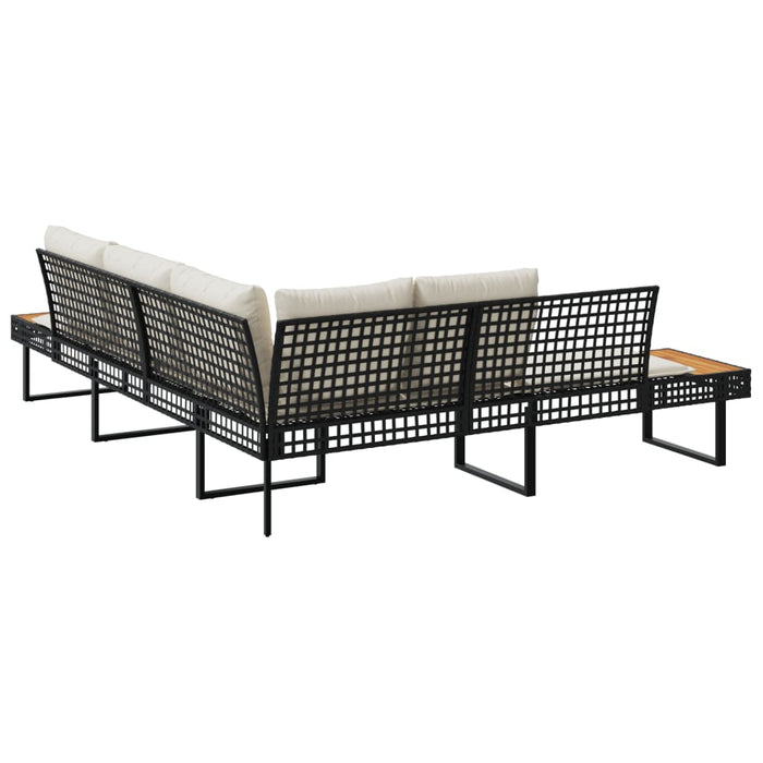 Garden Sofa With Cushions L-Shaped Black Poly Rattan And Acacia Tlplta