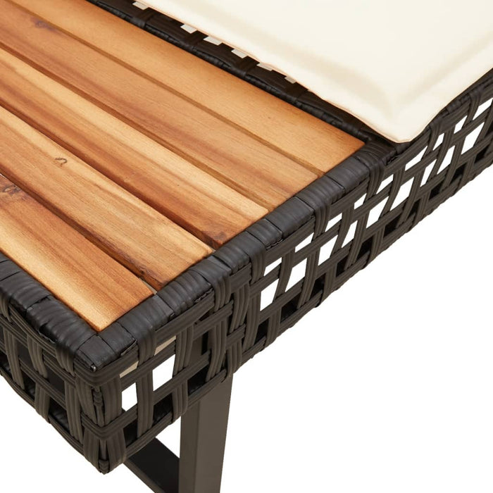 Garden Sofa With Cushions L-Shaped Black Poly Rattan And Acacia Tlplta