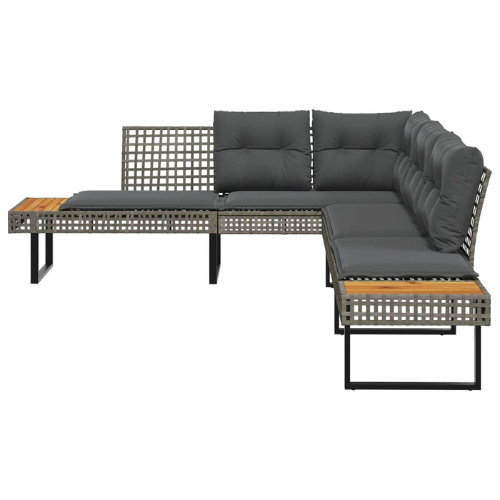 Garden Sofa With Cushions L-Shaped Grey Poly Rattan And Acacia Tlpltp